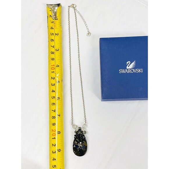 Swarovski Necklace Crystal Black Gray Metallic Pendant Silver Goth Boho Retro - Picture 9 of 10